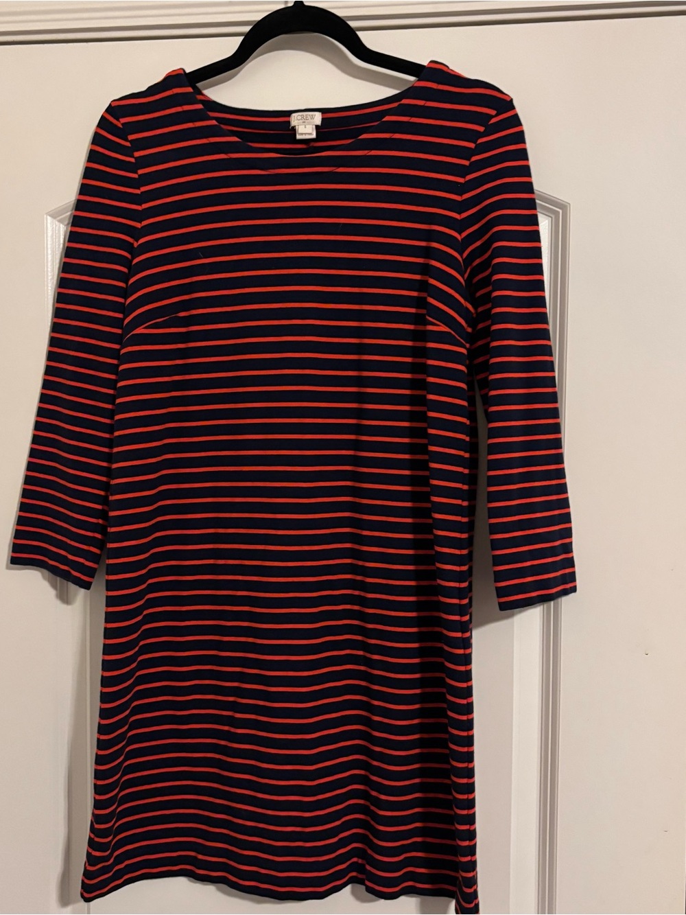J. Crew Navy and Red Striped Shift Mini Dress